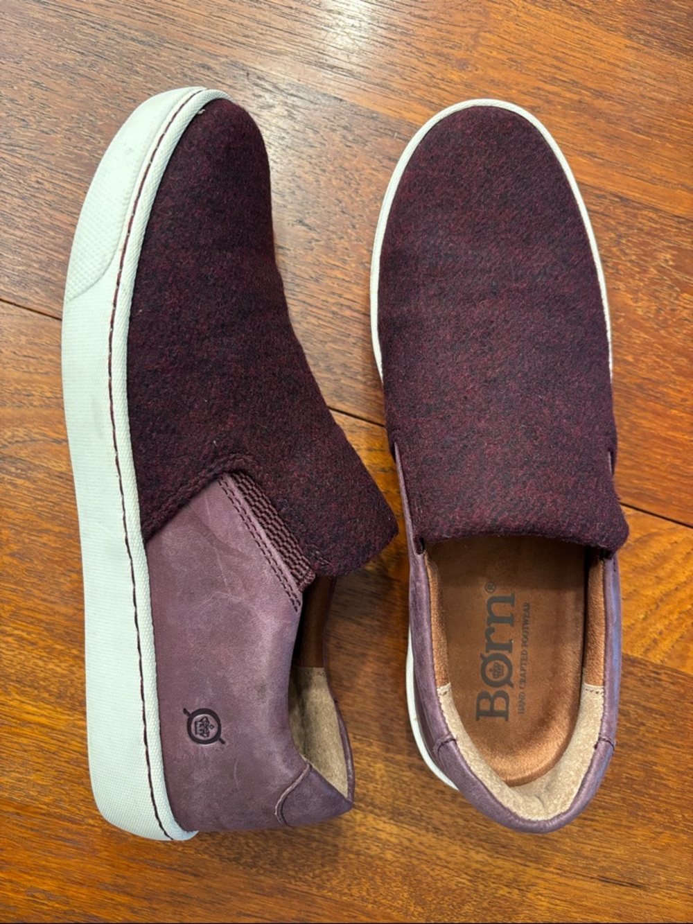 Born Slip-On Sneakers in Burgundy and White wool